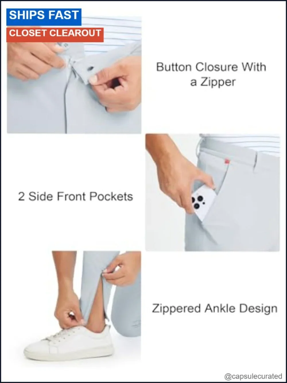 Men's Golf Joggers Stretch Quick Dry 4-Pocket Ankle Zip Pants